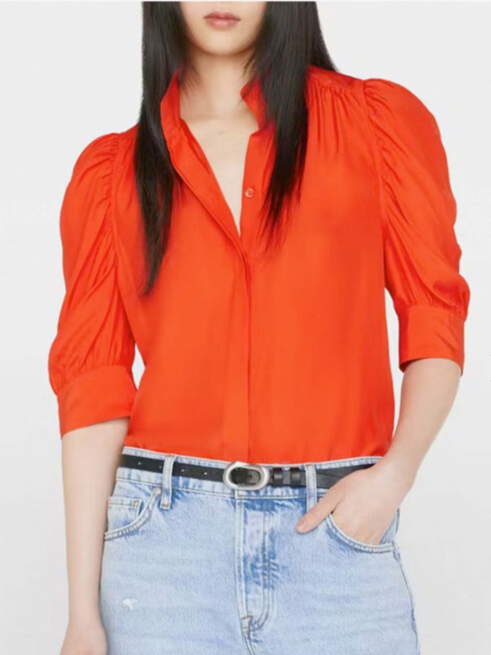 FRAME Red Orange Silk Gillian Blouse XS